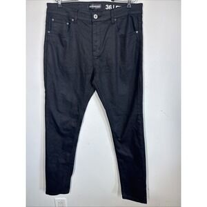 Serenade Mens 36x32 Black Waxed Fitted Denim Jeans Stretch Streetwear Hip-Hop‎